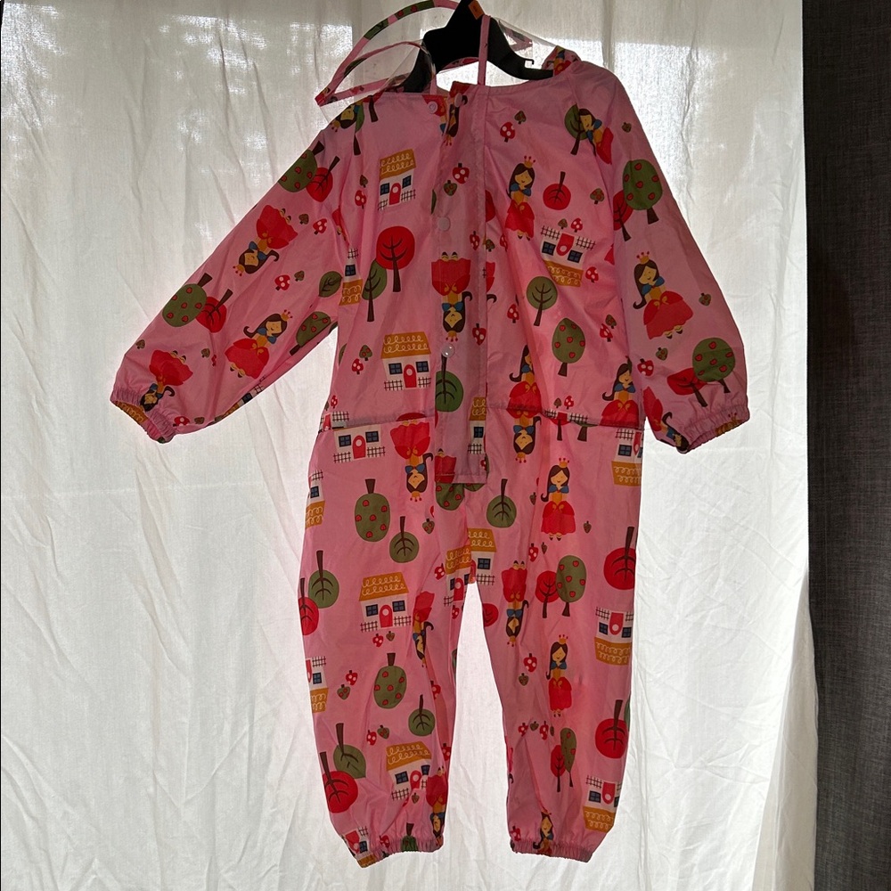 Pink Children's Hooded Rain Suit with Playful Print